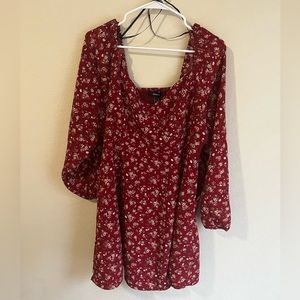 Burgundy Plus Size Ditsy Floral Mini Dress